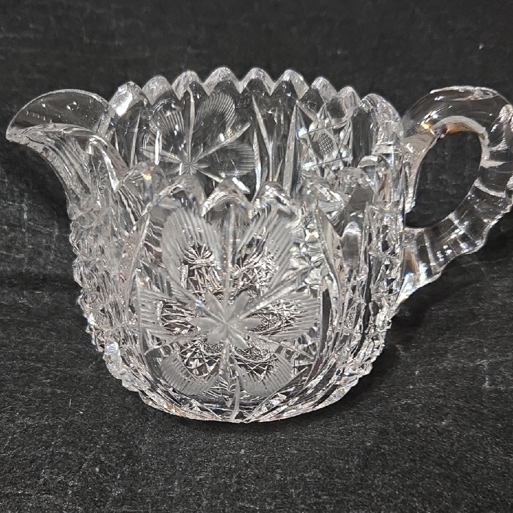 Antique Handcut Crystal Creamer In Primrose